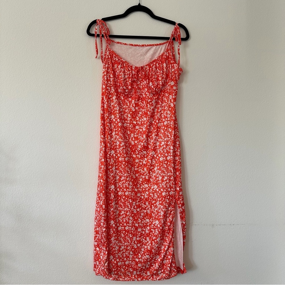 Orange Floral Midi Dress